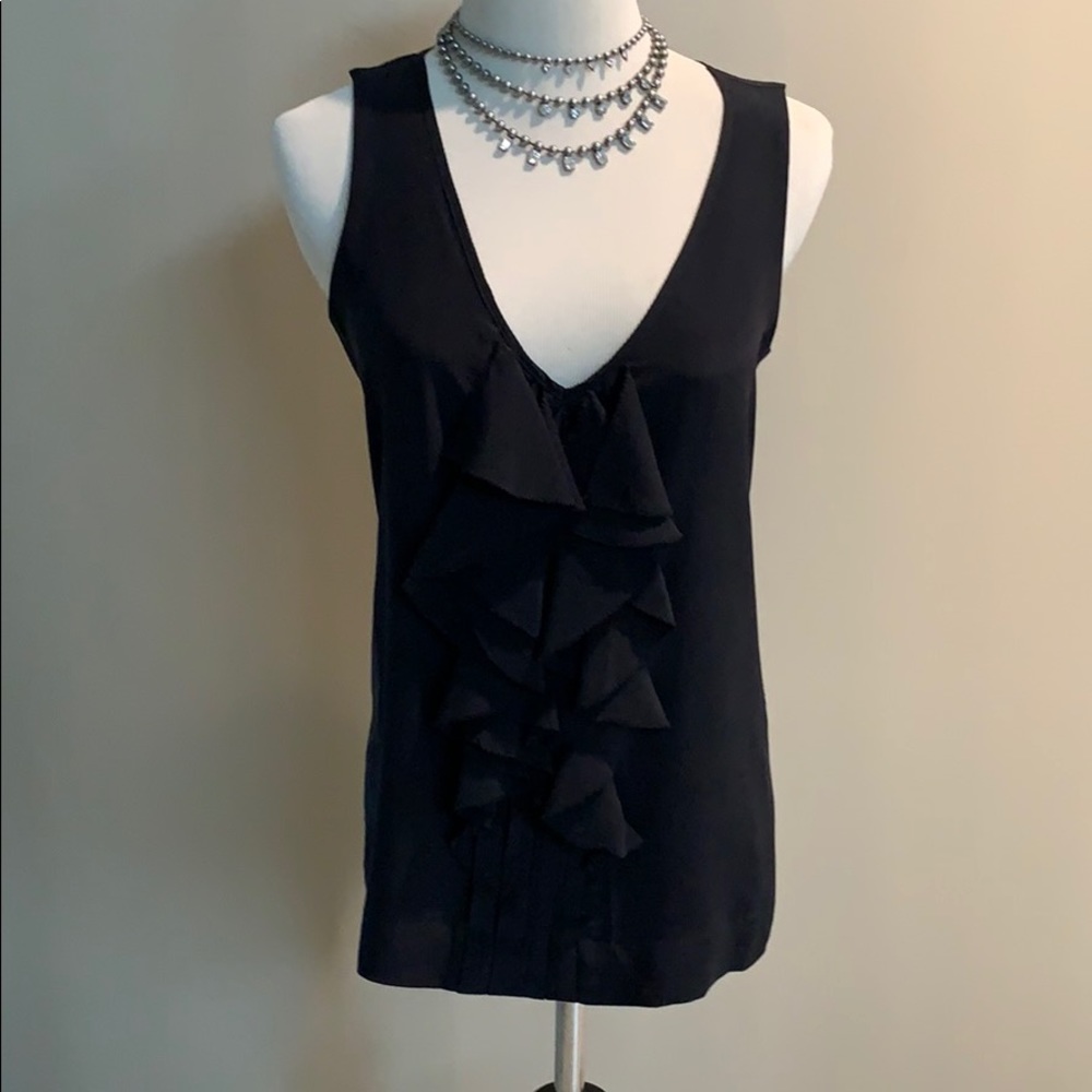 Tory Burch NWOT Black Ruffled Front Silk Top. 2